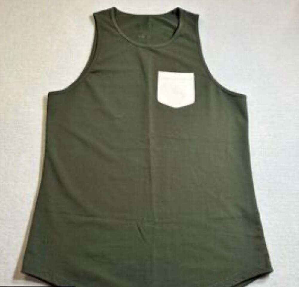 BYLT Basics Drop Cut Pocket Tank Lux Olive Green Size L